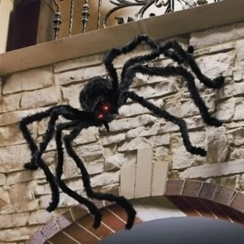 Giant Black Plush Spider Halloween Decoration (Various Sizes)