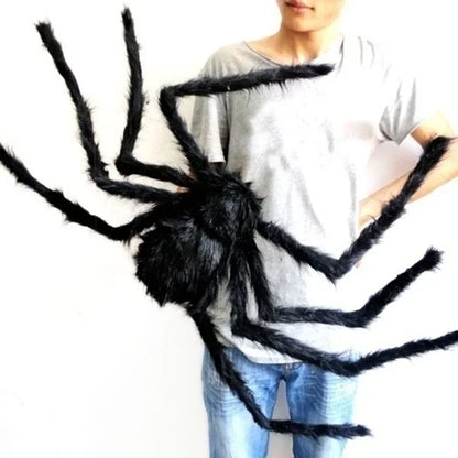 Giant Black Plush Spider Halloween Decoration (Various Sizes)