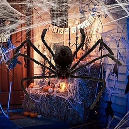 Giant Black Plush Spider Halloween Decoration (Various Sizes)